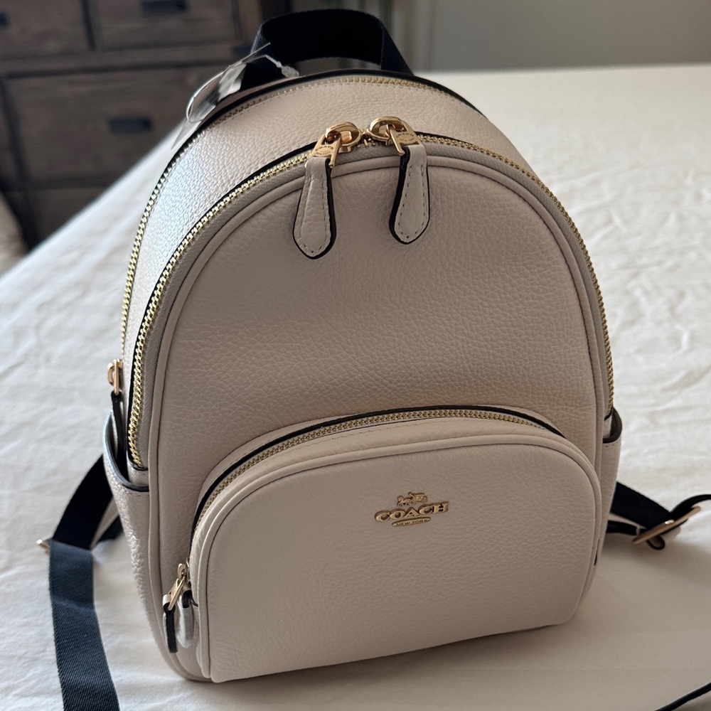 Coach Pebble Leather Mini Backpack in Light Beige with Gold Hardware